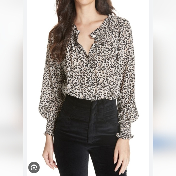 Rebecca Taylor Tops - Rebecca Taylor Long Sleeve Silk Leopard Print Button Up Blouse, Size XS